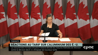 نائب رئيس الوزراء الكندي كريستيا فريلاند تعلن البرنامج المضاد لرسوم ترامب الجمركية، 7 أغسطس 2020