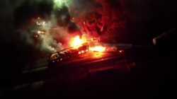 إحدى عربات قطار شرق فلسطين، أوهايو أثناء احتراقها، 6 فبراير 2023